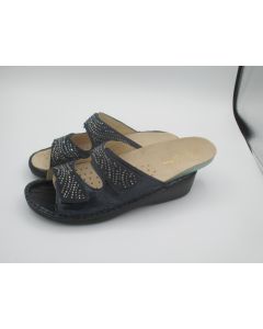 Ciabatta in Naplack Colore Blu Con Strass Sulla Tomaia Donna