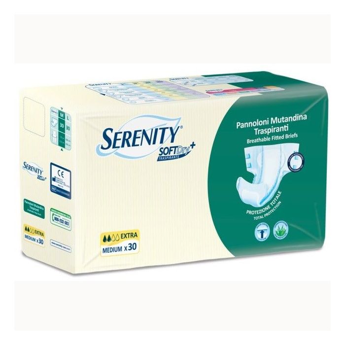 Serenity Softdry+ Extra Pannolone Mutandina Incontinenza Taglia Media 30  Pezzi, Pannoloni per adulti