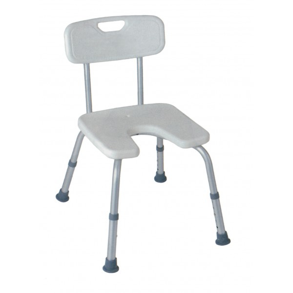 Sedile da doccia con schienale e incavo